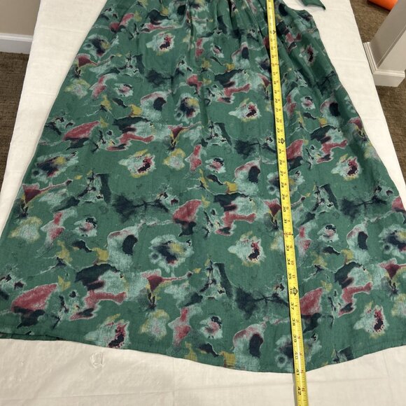 Bellambra Linen Midi Dress XL Green Floral Cottagecore Fairycore Coastal Beach - Picture 5 of 9